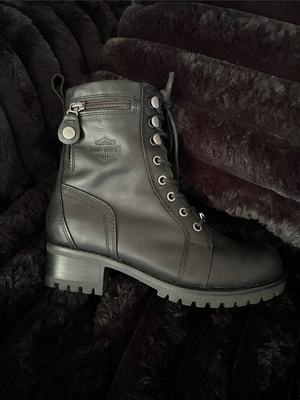 Brand New Harley‑Davidson Women's Black Leather Side‑Zip Lace Combat Boots